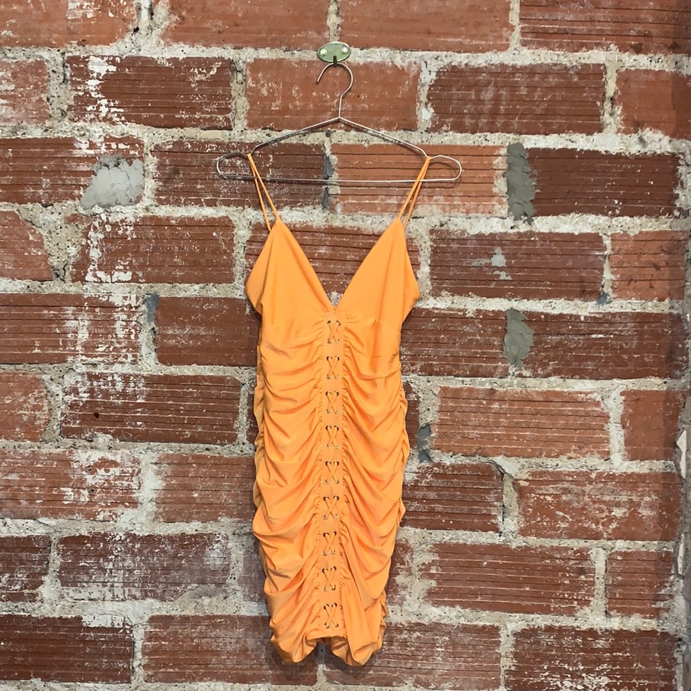 Spaghetti Strap Orange TigerMist Mini Dress